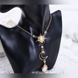 New! Gold and White Sun and Moon Pendant Necklace NWT